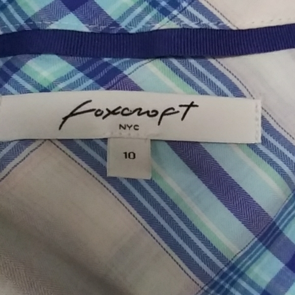 Foxcroft Light Blue Plaid Button Down Size 10 - Picture 4 of 5